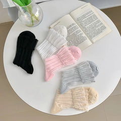 Lbsfy Sweet Lace Socks Women Girls Summer Mesh Crew Ankle Sock Crystal Vertical Stripes Stripes Streetwears Silk Ultra Thin Stockings