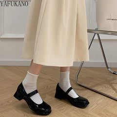 LBSFY -Mary Jane Shoes British Style Patent Leather Single Shoes Chunky Heels Lolita Shoes School Uniform Student Girls Leather Shoes