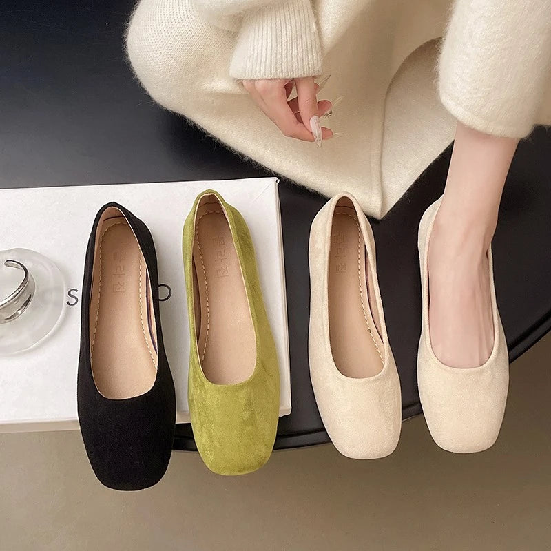 LBSFY -New Mary Janes Flats Shoes Ladies Square Toe Shape Shoes High Quality Smooth Material Plain Slip-on Ballet Flats Zapatos Mujer