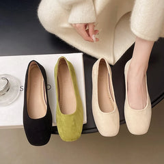 LBSFY -New Mary Janes Flats Shoes Ladies Square Toe Shape Shoes High Quality Smooth Material Plain Slip-on Ballet Flats Zapatos Mujer