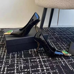 LBSFY  -  2025 New Luxury Gemstone Patent Leather Metal Square toe Women Pumps Fashion Office Thin High heels Female Party Banquet Shoes