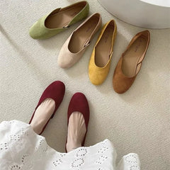 LBSFY -Women Suede Loafers Flat Heel Shallow Female Shoes Spring Summer Square Toe Basic Concise Women Loafers Casual Slip on Boat