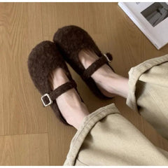 LBSFY -Big Size 43 Women Lambswool Slippers Winter Sheep Fur Shoes Ladies Flat Cotton Slides Home Pantuflas Daily Slip On Furry Mules