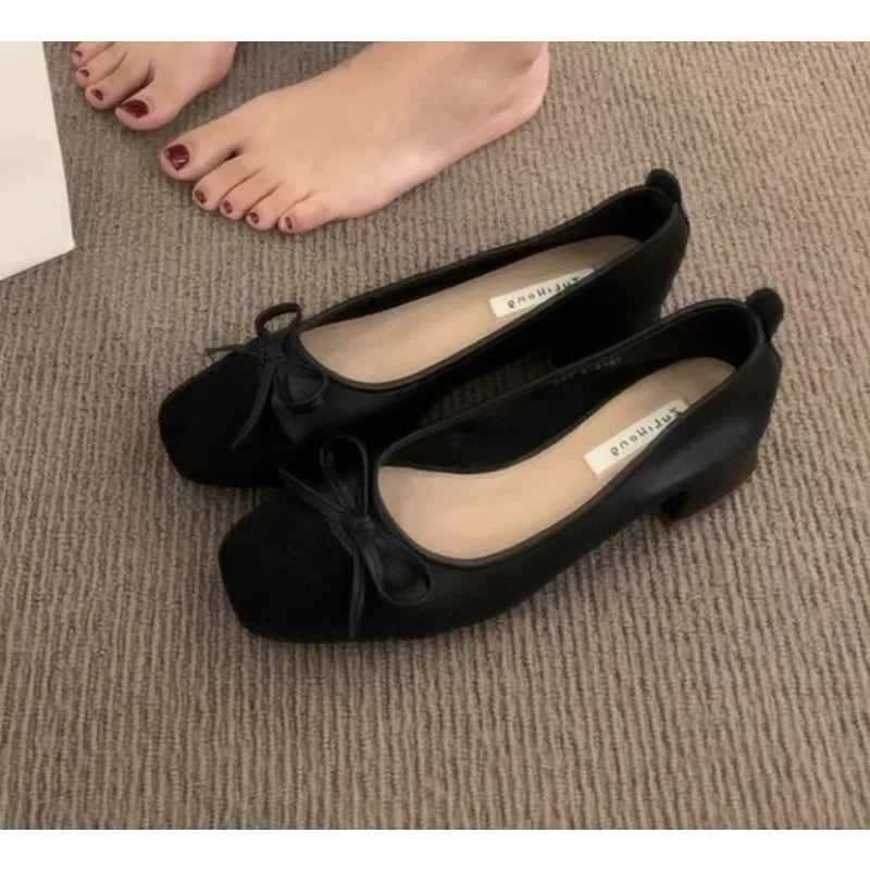 LBSFY -New Women Cute Ballerina Low Heel Shoes Lady Slipony Butterfly Knot Vintage Kawaii Mocasines Loafers Girl Lolita Mom Shoes