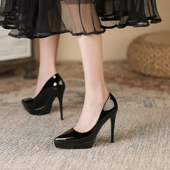 LBSFY  -  Size 34-40 Black Shoes Women 2024 New Pointed Patent Leather Platform Sexy Elegant Stiletto Heel 12cm High Heels