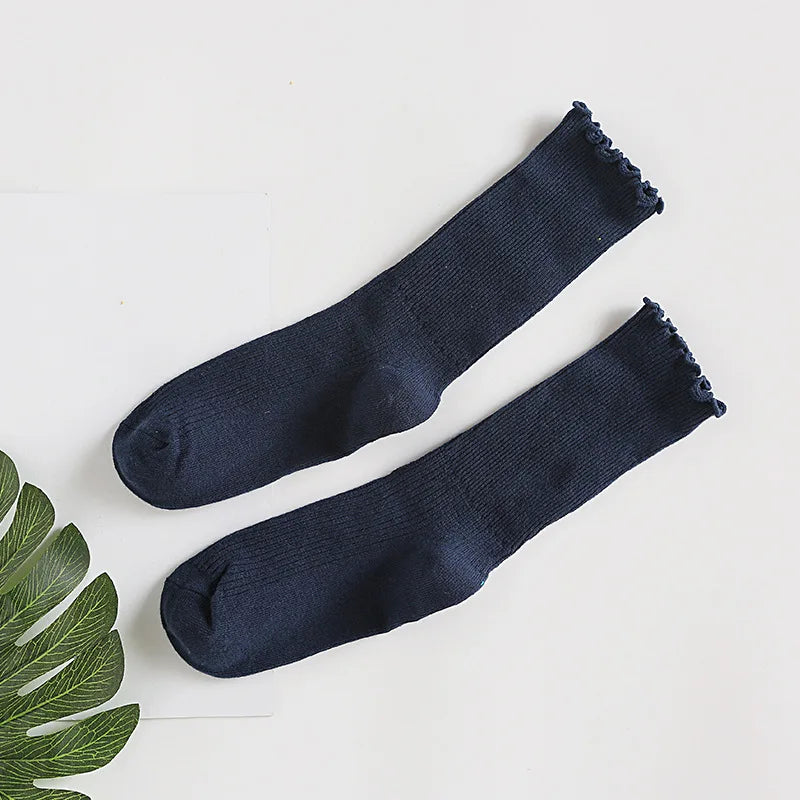 Lbsfy Japanese Retro Ruffled Cotton Socks Women Solid Color Ankle Boot Styling Harajuku Christmas Girlfriend Gift Pink Yellow Cute