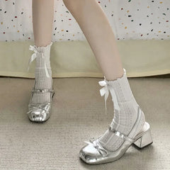LBSFY -Silver Tweed Style Women's Pumps With Platform And Strapless Design Summer New Arrival French Mary Jane Shoes