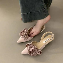 LBSFY -New Brand Women Sandal Fashion Flower Ladies Elegant Dress Slingback Shoes Thin Low Heel Dress Mules Pumps