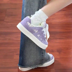 LBSFY  -  Purple Women Sneakers Kilobird Plaid Print Solid Colour Womens Sports Shoes Casual Versatile Collegiate Style Shoes