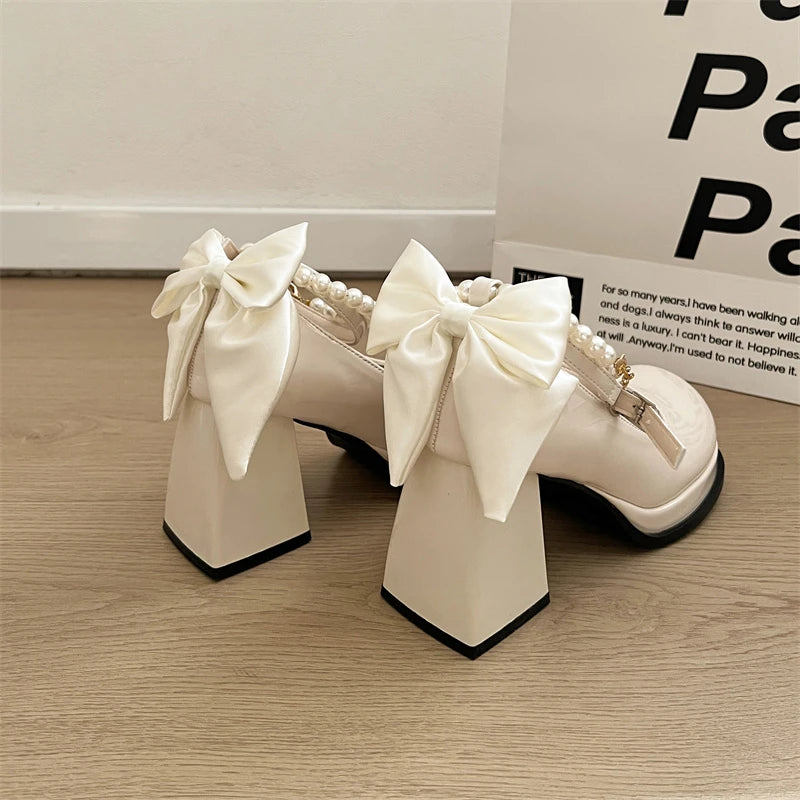 LBSFY -Designer Butterfly-knot Women Mary Jane Shoes Ladies Concise Outdoor Pumps Spring Autumn Women's Dress Leather Shoes