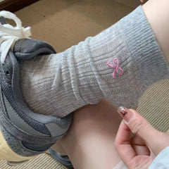 Lbsfy Lolita Sweet Lace Pink Bow Long Socks Women Girls Summer Hollow Out Sock Casual Crew Loose Sox Mid-tube Stockings Streetwears