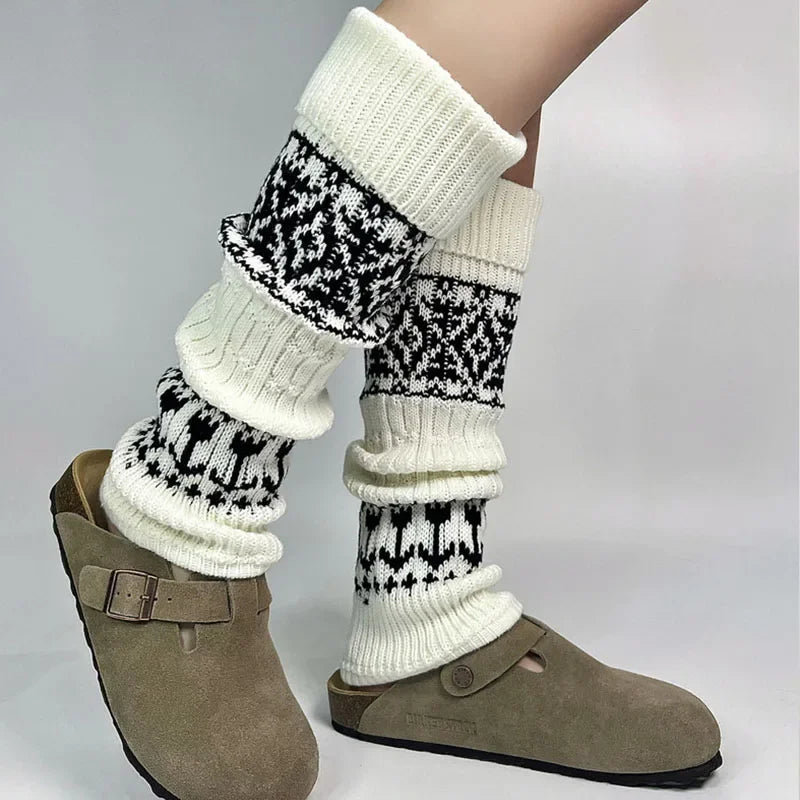 Lbsfy Women Vintage Knit Wool Leggings Covers Socks Korea Women Y2K Tulip Calf Socks Winter Thickened Leg Warmers Harajuku Leg Covers