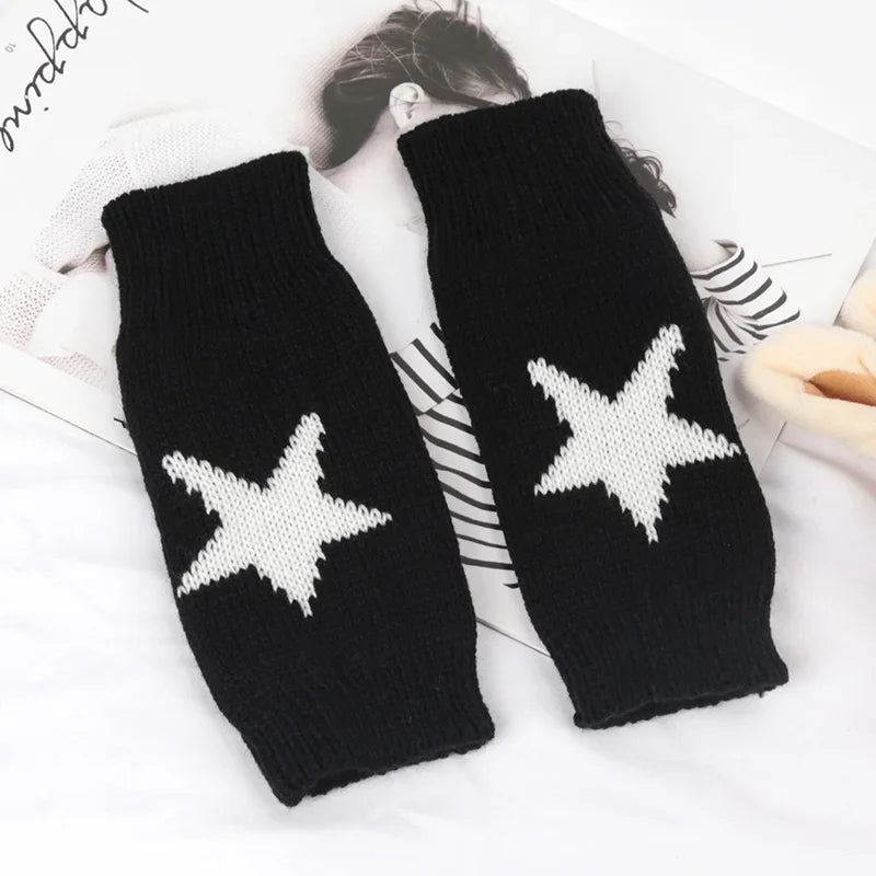 Lbsfy Knitted Half Finger Gloves Women's Warm Soft Winter Mittens for Girl Guantes Y2K Sleeve Girls Lolita Goth Fingerless Gloves