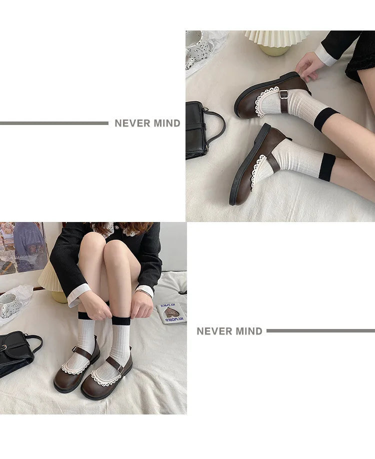 LBSFY -Lace Princess Kawaii Cute Lolita Shoes Student Jk Uniform Shoe Retro Sweet Girls Vintage Black Brown Gothic Round Toe Loafers