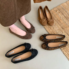 LBSFY -Women Ballet Flats Mixed Color Round Toe Ladies Slip-On Shoes Elegant Flat Heels Butterfly Knot Shallow Flats Female Sh