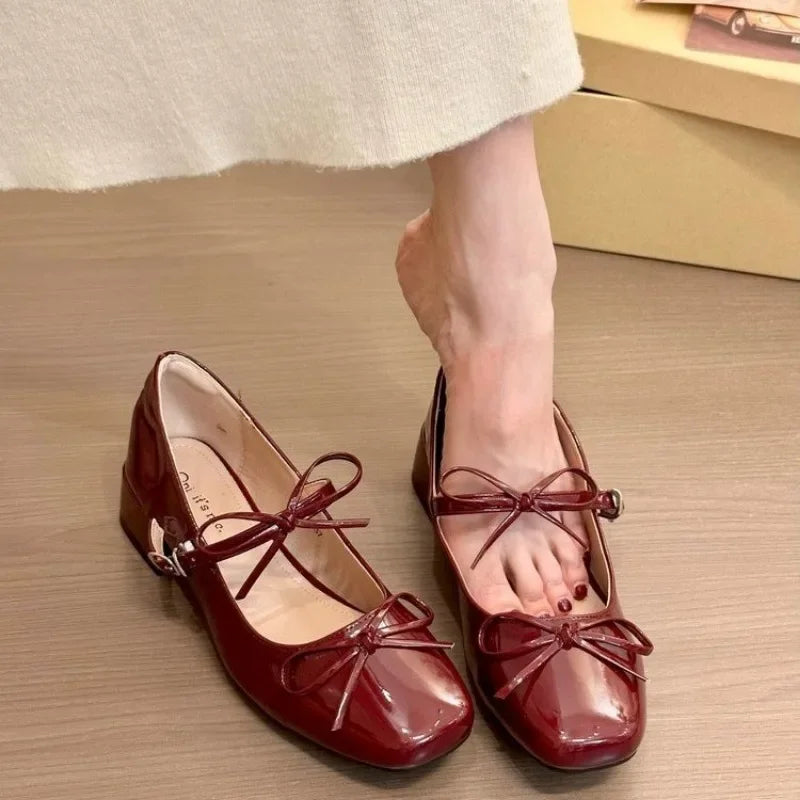LBSFY -Women's Shoes 2025 Brand Buckle Strap Women's High Heels Fashion Butterfly-knot New Solid Square Toe Best Seller Mary Jane Shoes