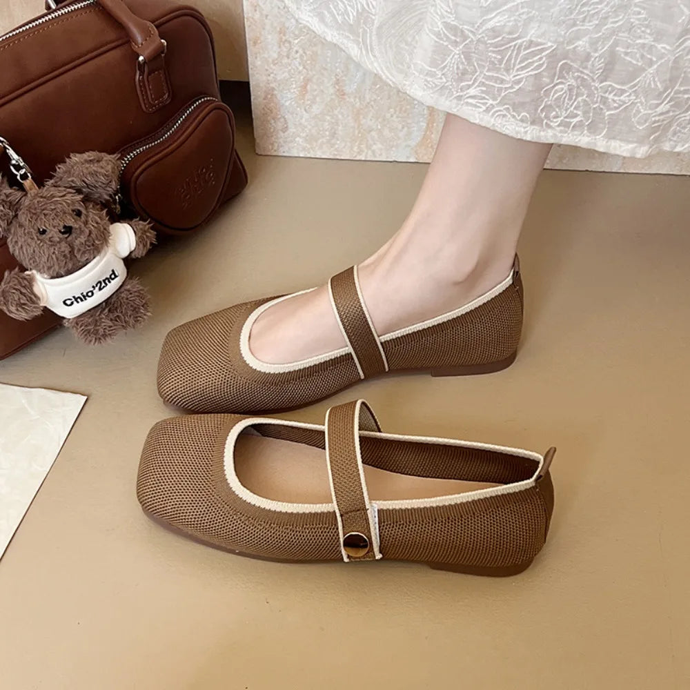 LBSFY -Women Flat Shoes New Cross-border Single Button Fly Woven Mary Jane Pea Shoes Woven Breathable Women Shoes Single Shoe