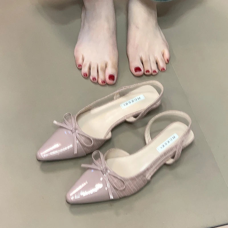LBSFY  Summer Fashion Pointed Toe Sandals Women Butterfly-knot Fashion Party Dress Singbacks Mules Shoes Zapatos De Mujer