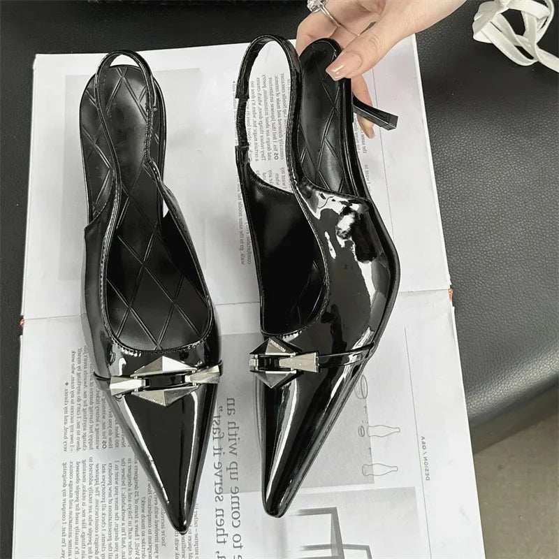 LBSFY -Spring New Fashion Slingbacks Pointed Toe Women Pumps Thin Low Heels Banquet Prom Mules Shoes Zapatos De Mujer
