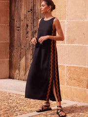 LBSFY  -  New Contrast Women's Split A-line Long Dress Elegant Off Sholder Round Neck Loose Robe Chic Summer Vacation Female 2025 Vestidos