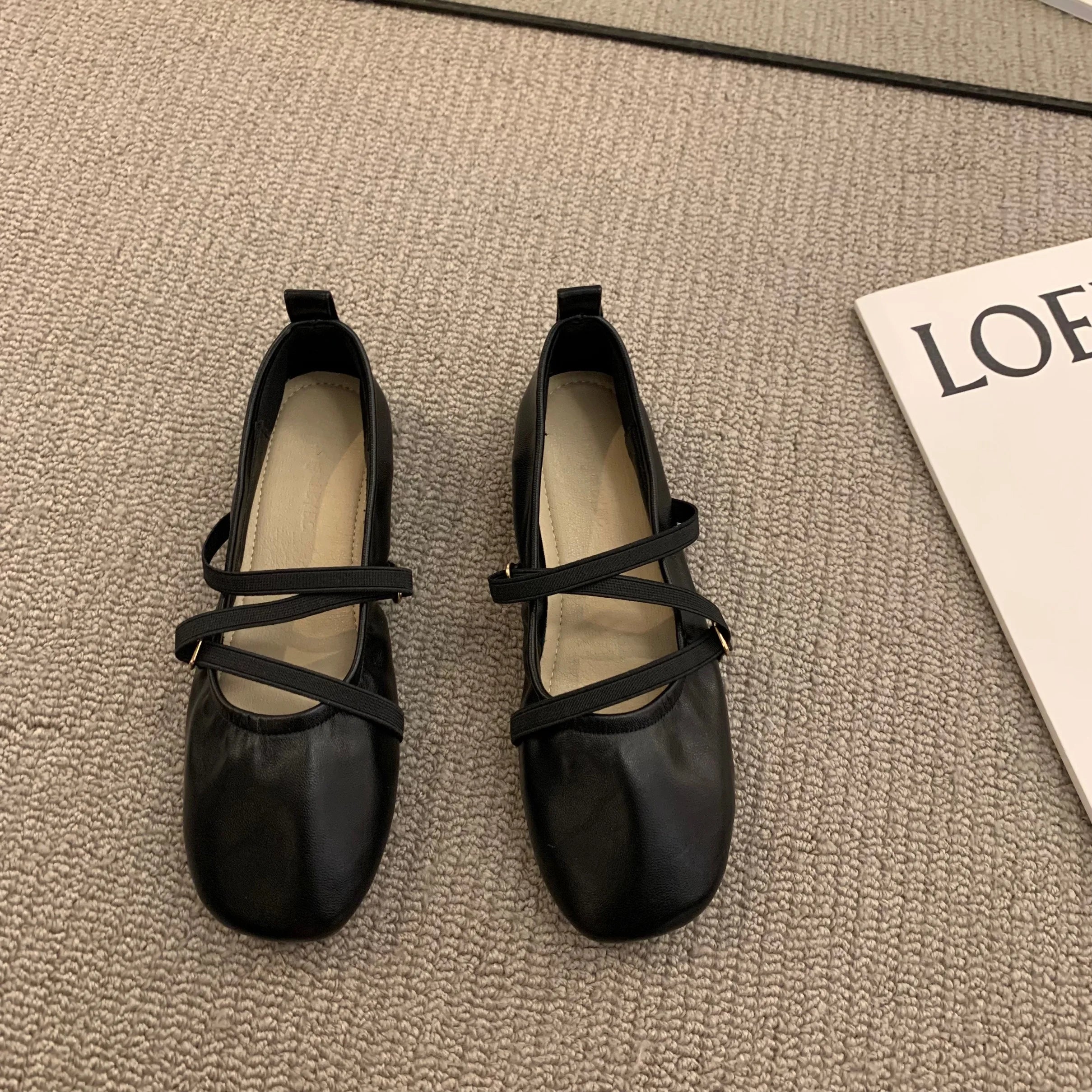 LBSFY -Women Shoes Brand Designer Mary Janes Shoes Woman Square Toe Japanned Leather Flats Vintage Narrow Band Loafers