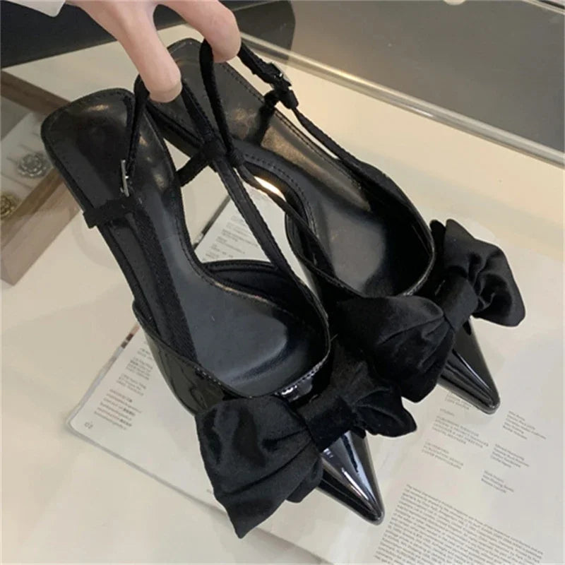 LBSFY -Spring Fashion Butterfly-knot Buckle Strap Pumps Women Pointed Toe Square Heel Dress Casual Mule Ladies Sandals Shoes