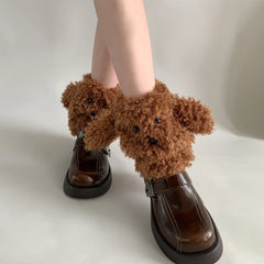 Lbsfy Funny Teddy Curly Leg Warmers Winter JK Girl Ankle Covers Thickened Warm Cute Calf Mid Socks Harajuku Cosplay Accessories