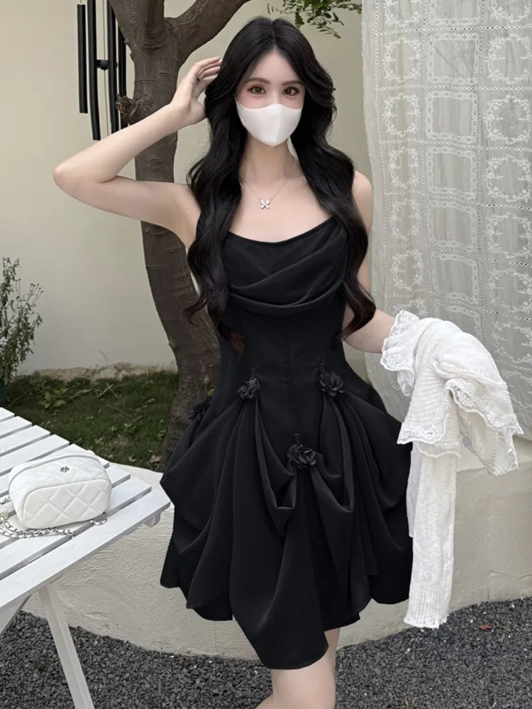 LBSFY -Summer Fairycon Korean Floral Long Womens Dresses New Fashion Slim Waist Spaghetti Strap Party Dress 2025 Holiday Vacation Robe