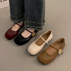 LBSFY -Women Flat Shoes Fashionable and Versatile Square Toe French Mary Jane Shoes Women New Summer Soft Soled Beanie Shoes