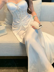 LBSFY -Summer Women's Elegant Sexy Evening Long Dresses White Spaghetti Strap Sleeveless Backless Wedding Party Birthday Robe New Chic