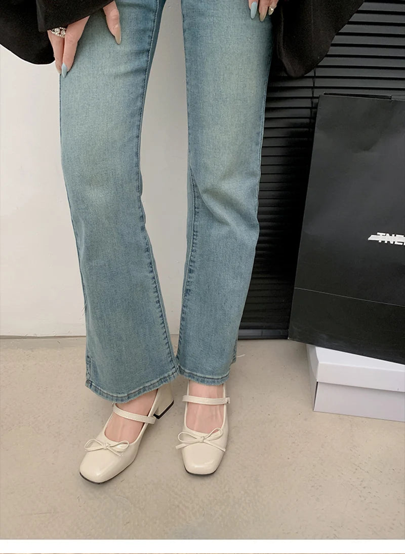 LBSFY -Patent Leather Women Mary Jane Shoes Fashion Shallow Butterfly-knot Shoes Spring Autumn Wedding Party Shoes