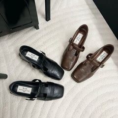 LBSFY  -   Pumps Women Shoes Block Heel Mary Janes PU Leather Buckle Black Brown Ballet Shoes High Heel