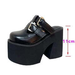 LBSFY -Black Chunky Heeled Slippers Women Platform Wedge Heels 11cm Punk Rivet Close Toe Summer Shoes Size 34-42 Femme Footwear