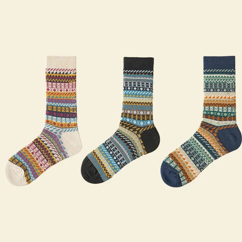 Lbsfy 3 Pairs Winter Thick Warm Cotton Men's Sock Retro High Quality Casual and Breathable Crew Socks Unisex Funky Vintage Couple Sock