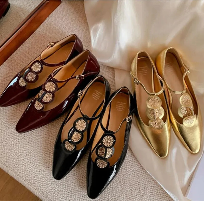 LBSFY  -  Trend Retro Women Flat Heel Shoes Fashion Summer Pointed Toe Ladies Elegant Dress Pumps Low Heel Mary Jane Shoes Footwear Mujer