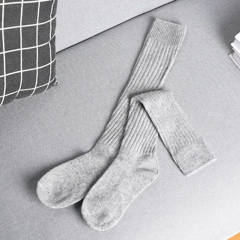 Lbsfy Soft Wool Long Socks Women Autumn Winter Cashmere Solid Knitted Stocking Skinny Casual Knee High Fluffy Warm Thicken Girls Socks