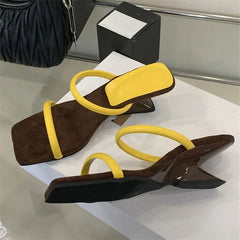 LBSFY -Summer Fashion Square Toe Woman Slippers Pumps Design Narrow Band Strange Low Heels Female Shoes Zapatos De Mujer