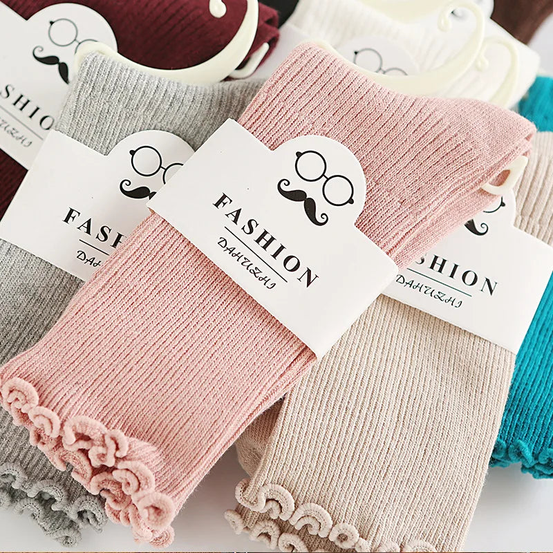 Lbsfy Japanese Retro Ruffled Cotton Socks Women Solid Color Ankle Boot Styling Harajuku Christmas Girlfriend Gift Pink Yellow Cute