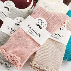 Lbsfy Japanese Retro Ruffled Cotton Socks Women Solid Color Ankle Boot Styling Harajuku Christmas Girlfriend Gift Pink Yellow Cute
