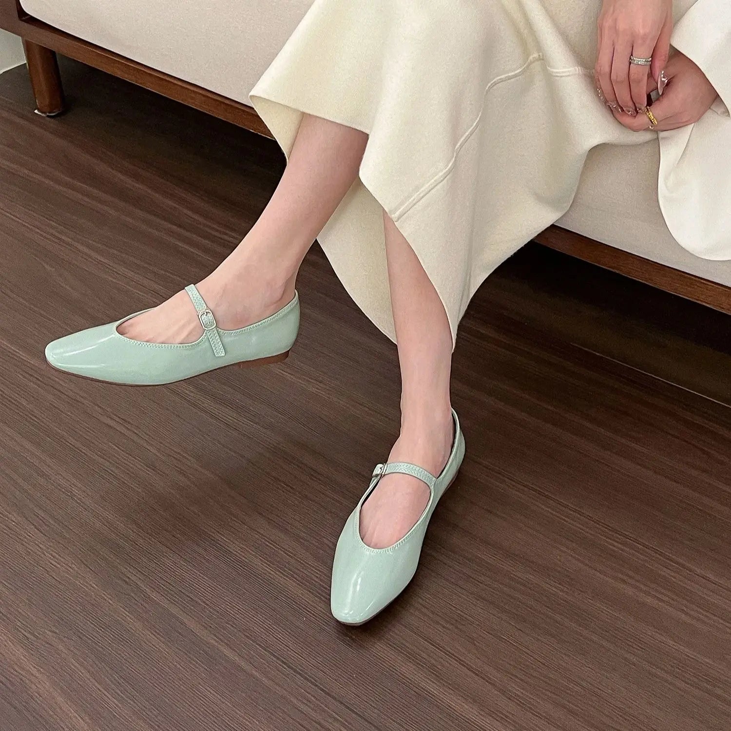 LBSFY -Brand Women Silver Flats Fashion Square Toe Shallow Ladies Slip On Ballet Shoes Soft Casual Flat Mary Jane Shoes Mujer