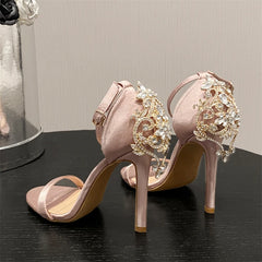 LBSFY  -  Sexy Design Crystal Metal Buckle Strap Women Sandals Street Style Open Toe Thin High Heels Banquet Prom Shoes