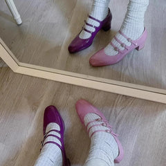 LBSFY  -  Elegant Women's Chunky Heels Mary Jane Shoes Square Toe Double Ankle Strap Pumps for Women Patent Leather High Heels Party Shoes