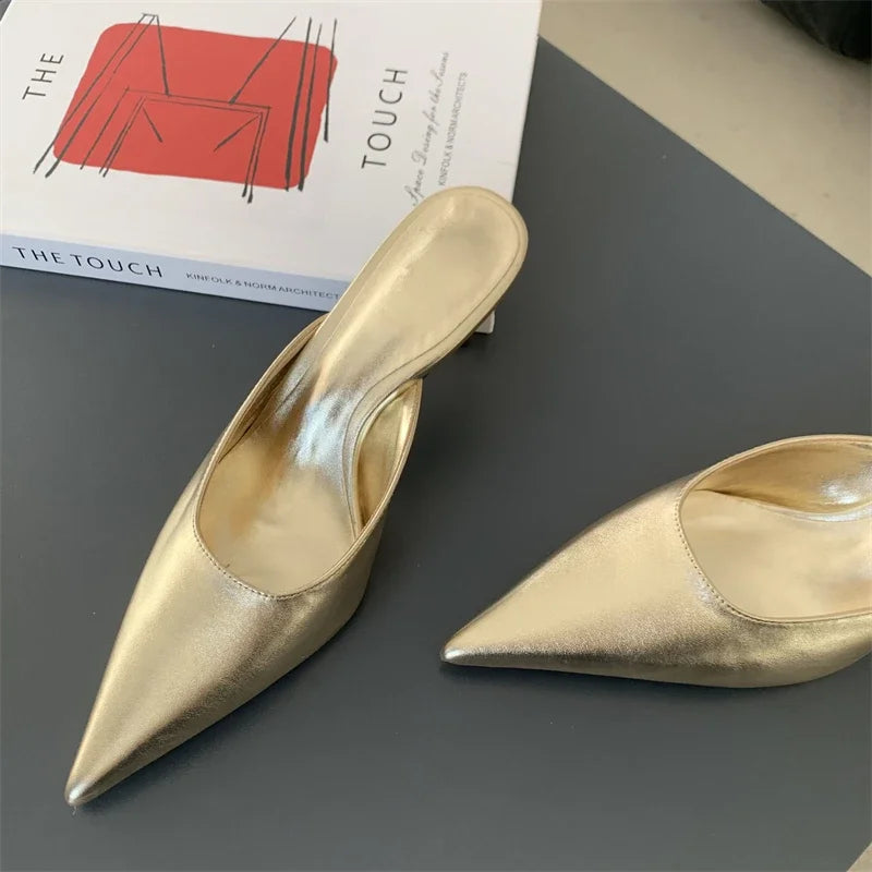 LBSFY -Spring New Brand Women Slipper Pointed Toe Slip On Ladies Mules Thin Low Heel Outdoor Dress Sandal Shoes