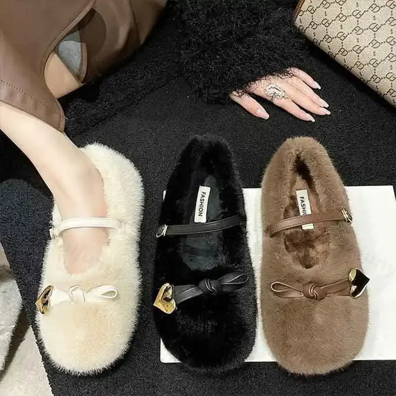 LBSFY  -  Fashion Round Toe Wool Ballet Flats Woman Concise Warm Plush Loafers Ladies Brand Design Fluffy Mary Jane Shoes Zapatos De Mujer