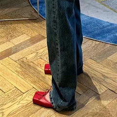 LBSFY  -  Fashion Square Toe Women Slippers High Heel Dress Pumps Red Shoes Woman 2024 Luxury Bowknot Ladies Sandals Runway Mules