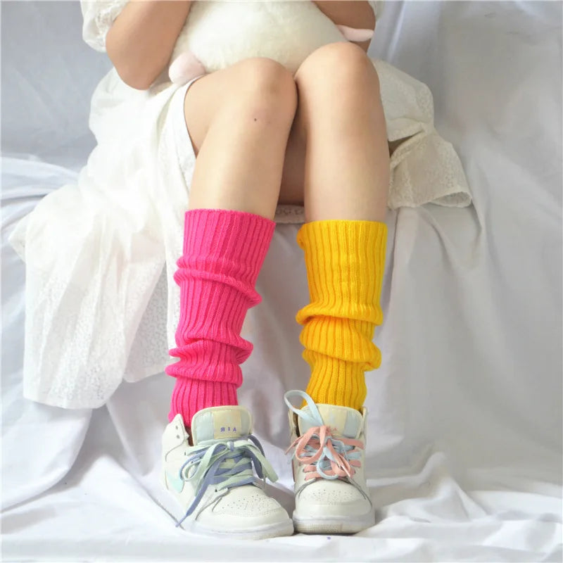 Lbsfy Candy Color Sweet Girl Leg Warmers NEW Korean Knitted Foot Cover Women Solid Color Autumn Winter Stylish Elastic Long Tube Sock