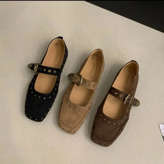 LBSFY -New Women's Shoes Suede Flats Loafers Women Marie Jane Shoes Square Toe Ballet Dance Shoes Fashion Luxury Dress Zapatos De Mujer
