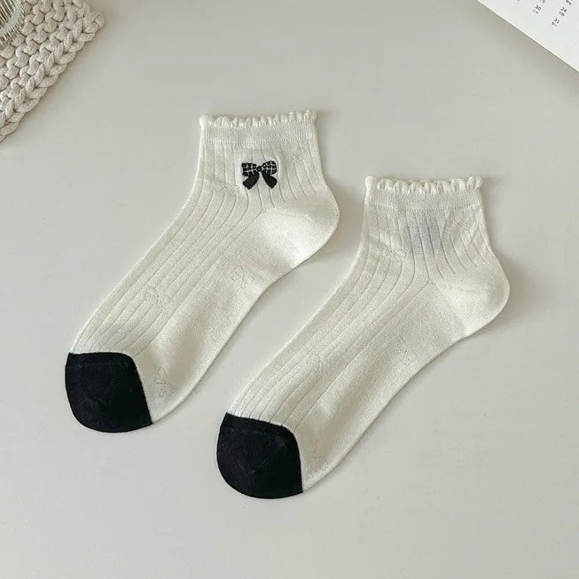 Lbsfy Women's Ankle Socks Spring Summer Black White Fashion Cute Kawaii Lolita Thin Cotton Mesh Breathable Low Tube Socks Calcetines