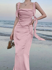 LBSFY -Sweet Pink Backless Womens Dresses Sexy Spaghetti Strap Sleeveless Wedding Evening Dress Elegant Gown Female Split Vestidos New