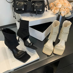 LBSFY -Design Hollow Out Zipper Women Ankle Boots Sandals Fashion Square Toe Thin Low Heels Ladies Shoes Zapatos De Mujer